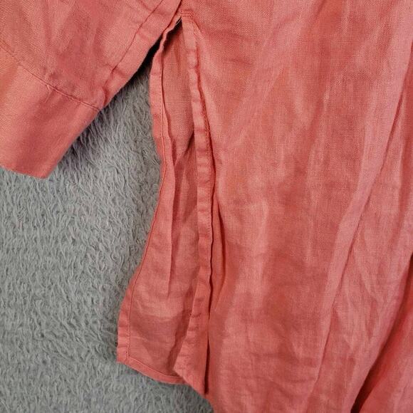 J. Jill Love Linen Shirt Top Coral Orange LS Size Large Petite LP Button Down - Picture 5 of 11